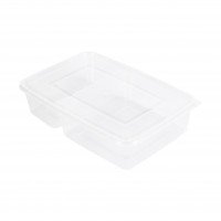 รูปกล่องอาหารพลาสติก สี่เหลี่ยมใส 2 ช่อง 700 ml. (RW1597)